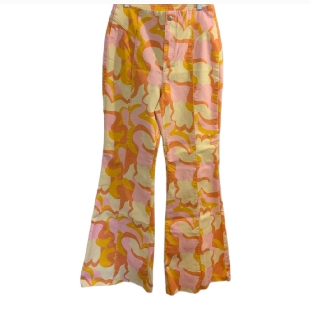 Free People Curvy Wild Honey Flare Flower Power Print Peach Pink Orange